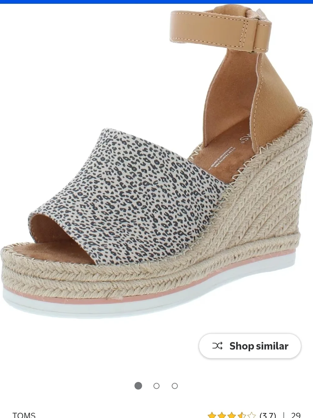 TOMS Leopard Print Espadrille Wedge Sandal with Tan Ankle Strap